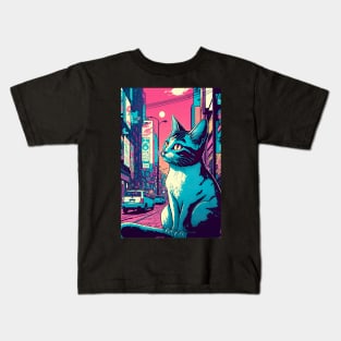 blue cat in the street Kids T-Shirt